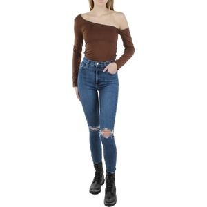 RE ONA WOMEN'S OFF SHOULDER BODYSUIT BASIC TOP CHOCOLATE BROWN